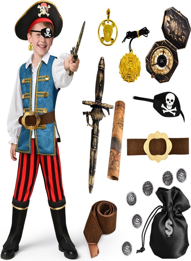 G.C 19 Pcs Kids Pirate Costume Toddler Pirate Accessories Hat Toys Jewelry Coins Boys Halloween Role Play Cosplay Gifts - Image 1